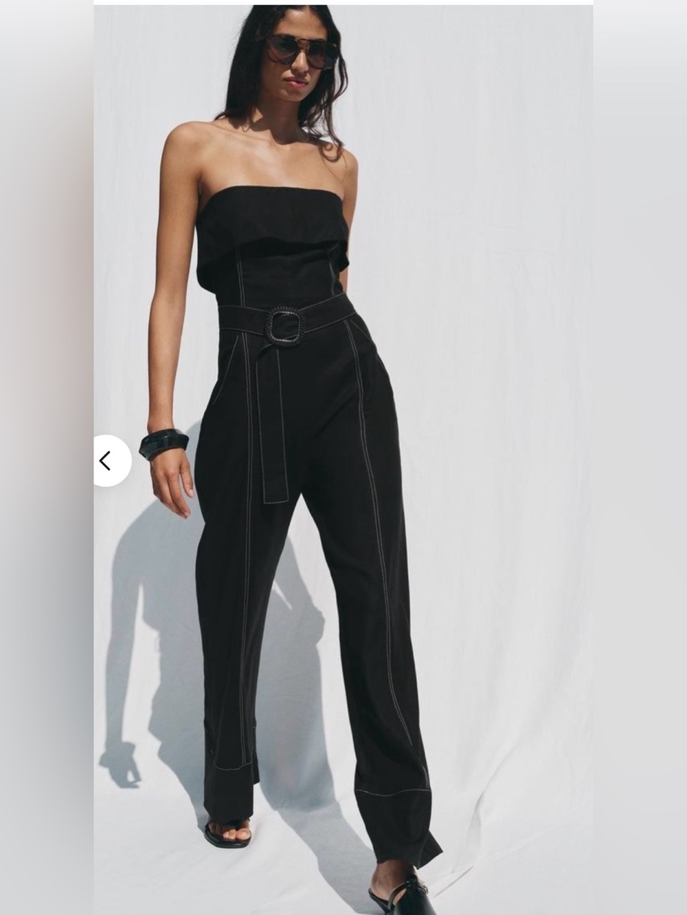 ZARA Black Strapless Linen Blend Belted Jumpsuit size medium - Picture 4 of 16